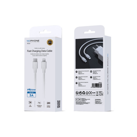 Cable de Carga Rápida Wephone WD25 USB-C a Lightning – PD 30W / 2 Metros Blanco