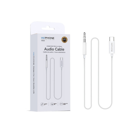 Cable Adaptador de Audio Wephone WG03 – USB Tipo-C a Jack 3.5 mm Macho (1 m) Blanco