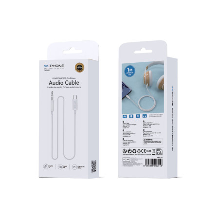 Cable Adaptador de Audio Wephone WG03 – USB Tipo-C a Jack 3.5 mm Macho (1 m) Blanco