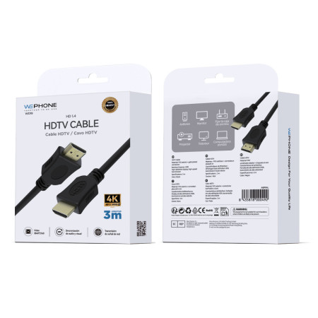 Cable de Vídeo y Audio Wephone WD19 – HDMI A Macho a A Macho (3 m) con Resolución 4K UHD Negro