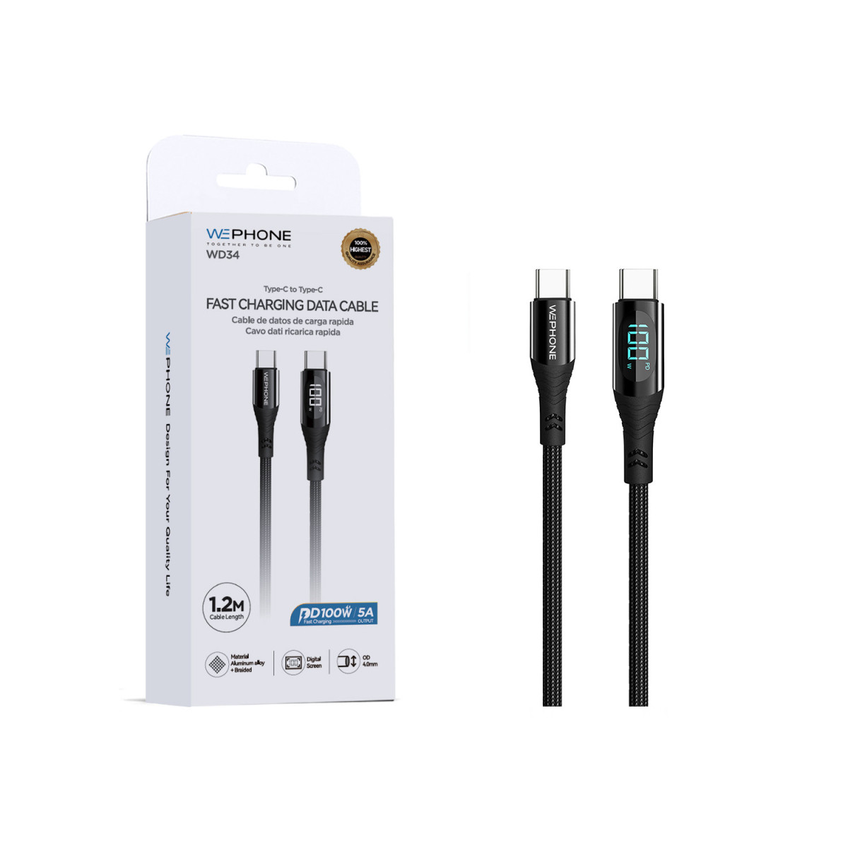 Cable de Carga y Datos Wephone WD34 – USB-C a...