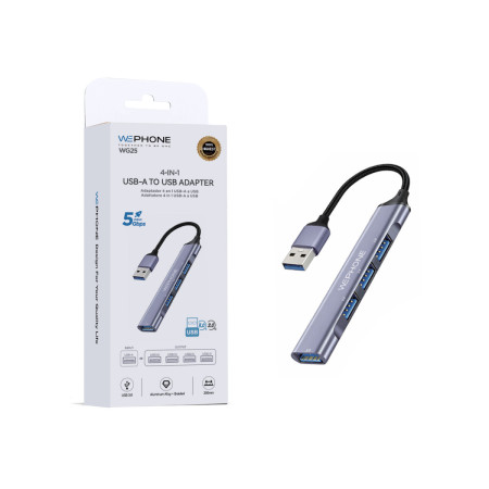 Adaptador Hub Wephone WG25 4 en 1 USB-A – (1x USB 3.0 5Gbps + 3x USB 2.0),Cuerpo de Aluminio y Cable Trenzado