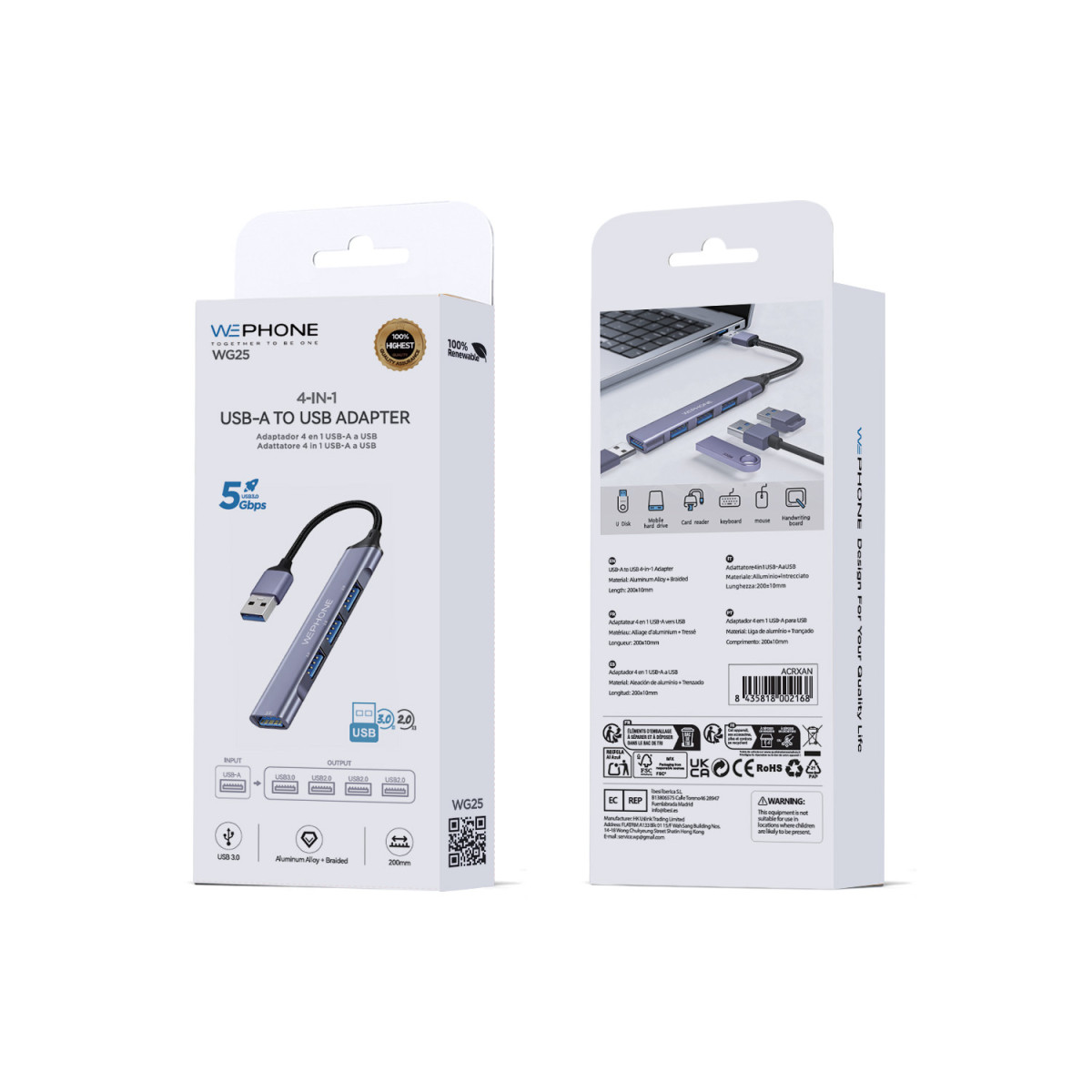 Adaptador Hub Wephone WG25 4 en 1 USB-A – (1x...