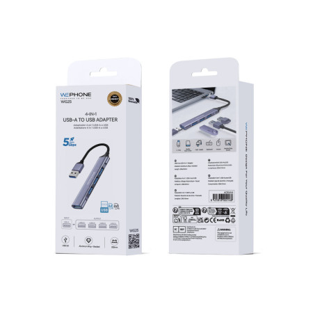 Adaptador Hub Wephone WG25 4 en 1 USB-A – (1x USB 3.0 5Gbps + 3x USB 2.0),Cuerpo de Aluminio y Cable Trenzado