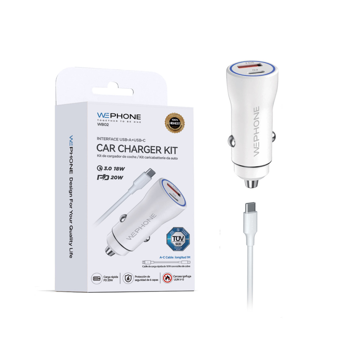 Kit Cargador de Coche Wephone WB02 Dual 38W +...