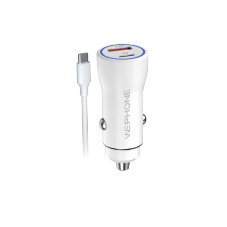 Kit Cargador de Coche Wephone WB02 Dual 38W + Cable USB-C a USB-C 1m Blanco