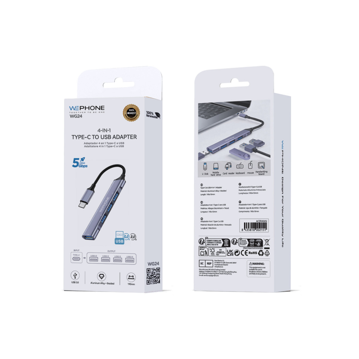 Adaptador Hub Wephone WG24 4 en 1 USB-C – 4 USB...