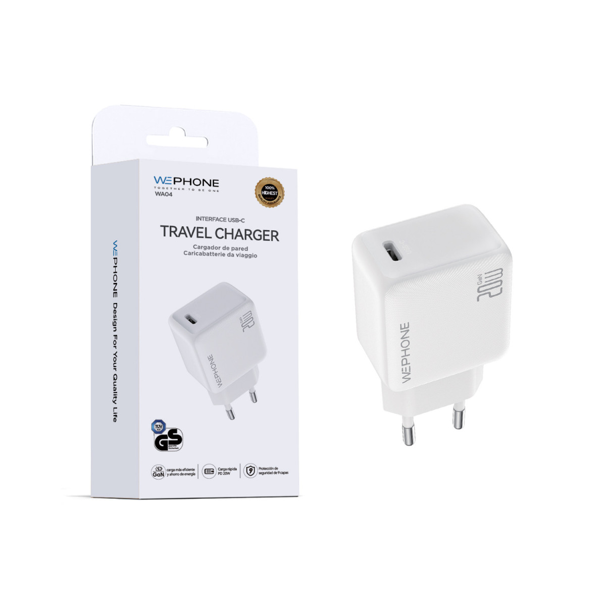 Cargador de Pared Wephone WA04 USB-C 20W GaN –...