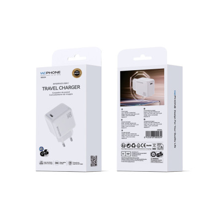 Cargador de Pared Wephone WA04 USB-C 20W GaN – Carga Rápida PD Blanco