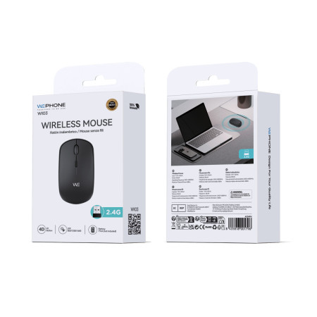 Ratón Inalámbrico Wephone WI03 4D – Conexión 2.4G,DPI Ajustable (800/1200/1600) y Diseño Ergonómico,Negro