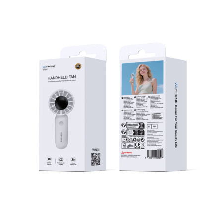 Mini Ventilador de Mano Portátil Wephone WN01 – Blanco con 3 Niveles,Batería de 500mAh y Ultra Ligero (71g)