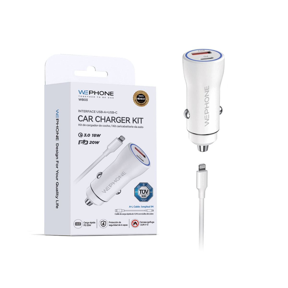 Kit Cargador de Coche Wephone WB03 Dual 38W +...