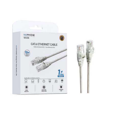 Cable de Red Ethernet Wephone WD36 Cat.6 – 10 Metros,1Gbps / 250MHz con Estructura Cross Skeleton