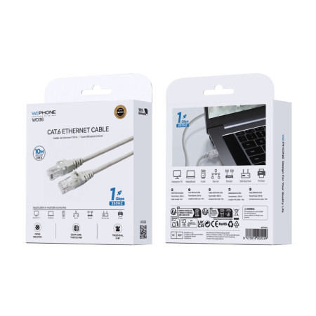 Cable de Red Ethernet Wephone WD36 Cat.6 – 10 Metros,1Gbps / 250MHz con Estructura Cross Skeleton