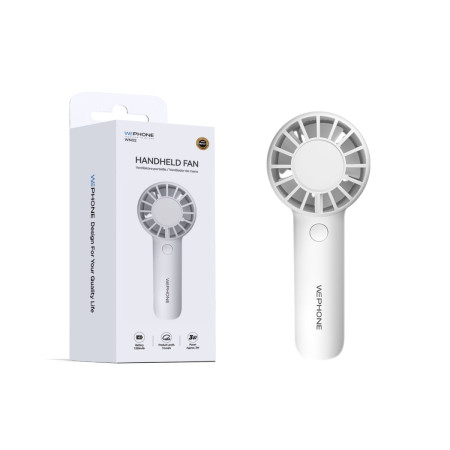 Mini Ventilador de Mano Recargable Wephone WN02 Blanco – 3 Niveles,1200mAh y Ergonómico de Alto Rendimiento