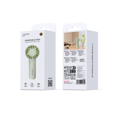 Mini Ventilador de Mano Recargable Wephone WN02 Verde – 3 Niveles,1200mAh y Ergonómico de Alto Rendimiento