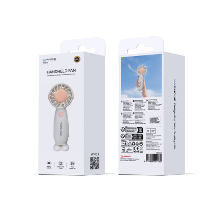 Ventilador de Mano Portátil Wephone WN03 – 3 Velocidades,Batería de 1200mAh y Ergonómico con Base de Apoyo Blanco