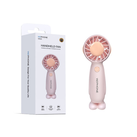 Ventilador de Mano Portátil Wephone WN03 – 3 Velocidades,Batería de 1200mAh y Ergonómico con Base de Apoyo Rosa