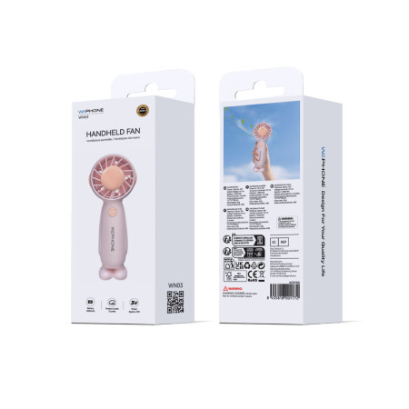 Ventilador de Mano Portátil Wephone WN03 – 3 Velocidades,Batería de 1200mAh y Ergonómico con Base de Apoyo Rosa