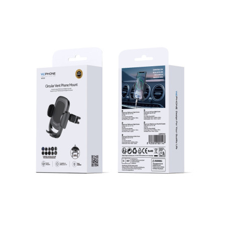 Soporte de Móvil Wephone WC20 para Rejilla Circular – Ajustable,Acolchado,Rotación 360°,Negro