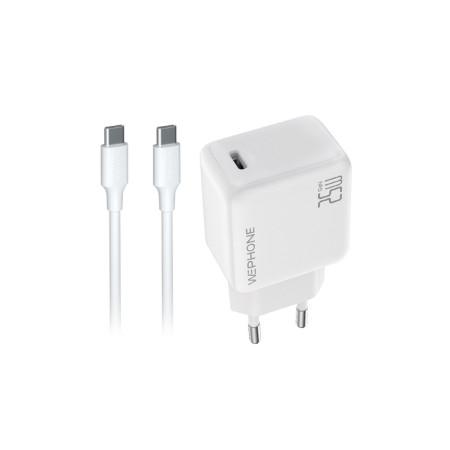 Kit Cargador de Pared Wephone WA10 GaN 25W + Cable USB-C a USB-C 1m Blanco