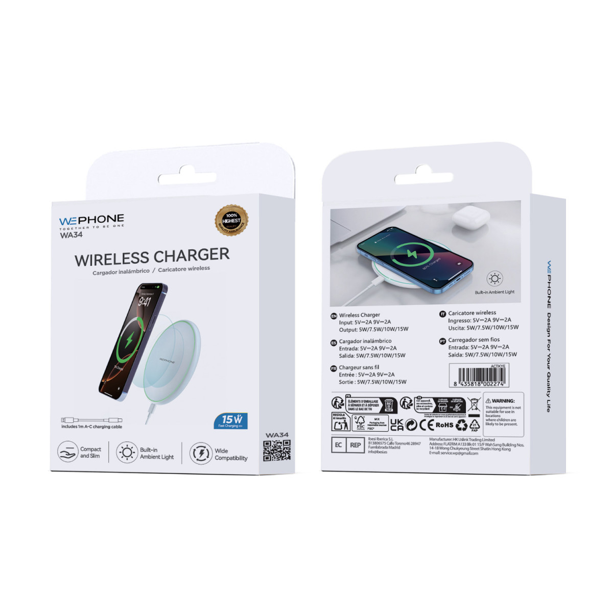 Cargador Inalámbrico Ultra Delgado Wephone WA34...