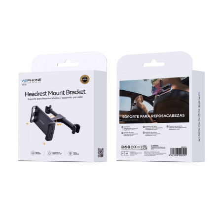 Soporte para Reposacabezas de Coche Wephone WC13 – Rotación 360°,Universal para Tablets y Móviles,Negro