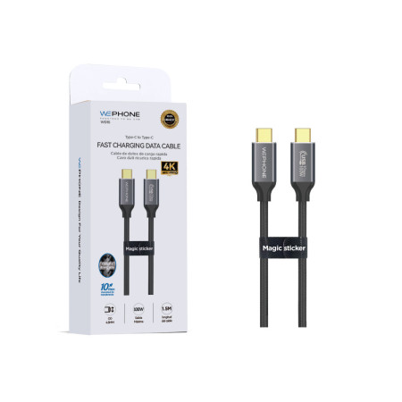 Cable Pro Wephone WD15 USB-C a USB-C – PD 100W / 10Gbps / 4K Video / 1.5m Gris Espacial