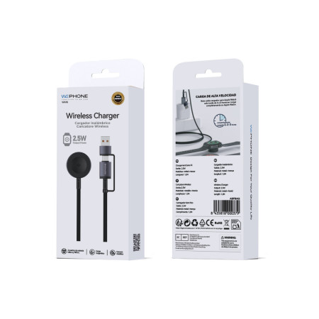 Cargador Inalámbrico Magnético Wephone WA16 para Apple Watch – USB-A / USB-C 2.5W Negro