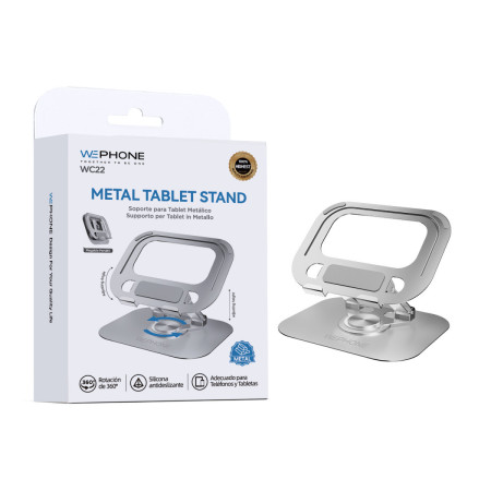Soporte Metálico WC22 para Tablets y Móviles - Rotación 360° y Altura Ajustable