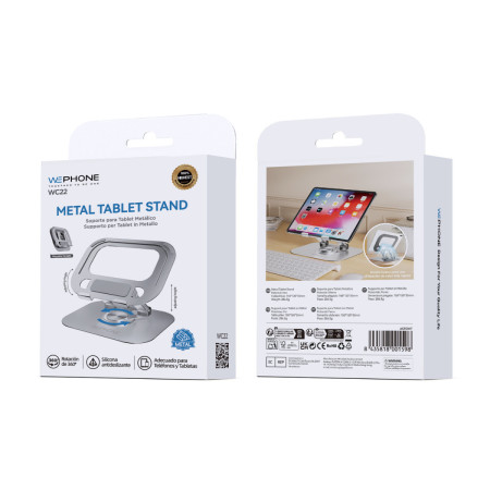 Soporte Metálico WC22 para Tablets y Móviles - Rotación 360° y Altura Ajustable