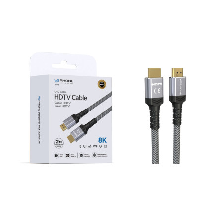Cable de Audio y Vídeo Wephone WD18 – HDMI 8K UHD V2.1 (2 m) Trenzado con Conectores Bañados en Oro