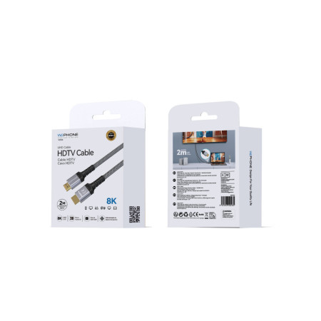 Cable de Audio y Vídeo Wephone WD18 – HDMI 8K UHD V2.1 (2 m) Trenzado con Conectores Bañados en Oro