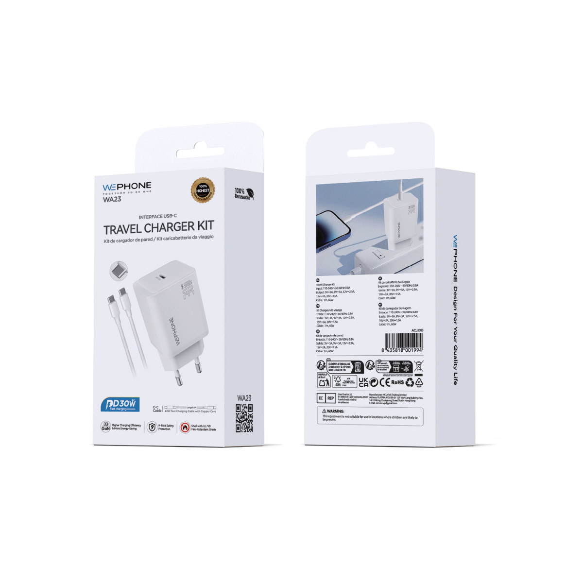 Cargador USB-C de 30W + Cable USB-C a USB-C...