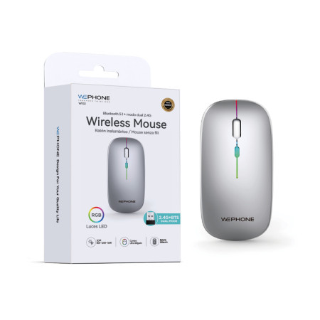 Ratón Inalámbrico Dual Wephone WI02 Gris Plateado – Bluetooth 5.1 + 2.4G Recargable