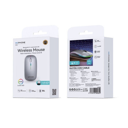 Ratón Inalámbrico Dual Wephone WI02 Gris Plateado – Bluetooth 5.1 + 2.4G Recargable