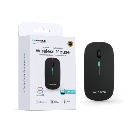 Ratón Inalámbrico Dual Wephone WI02 Negro – Bluetooth 5.1 + 2.4G con Luces RGB