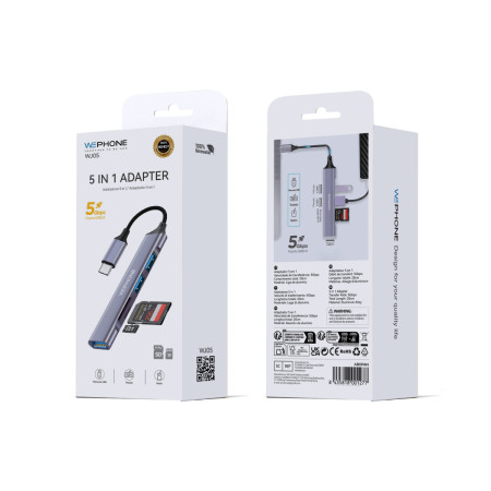Hub Adaptador 5 en 1 Wephone WJ05 – USB-C a 3x USB 3.0 (5Gbps) + Lector SD/TF