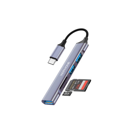 Hub Adaptador 5 en 1 Wephone WJ05 – USB-C a 3x USB 3.0 (5Gbps) + Lector SD/TF