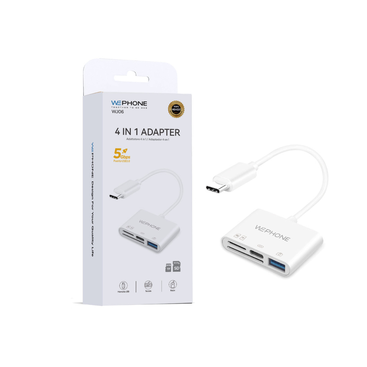 Adaptador Hub 4 en 1 Wephone WJ06 – USB-C a USB...