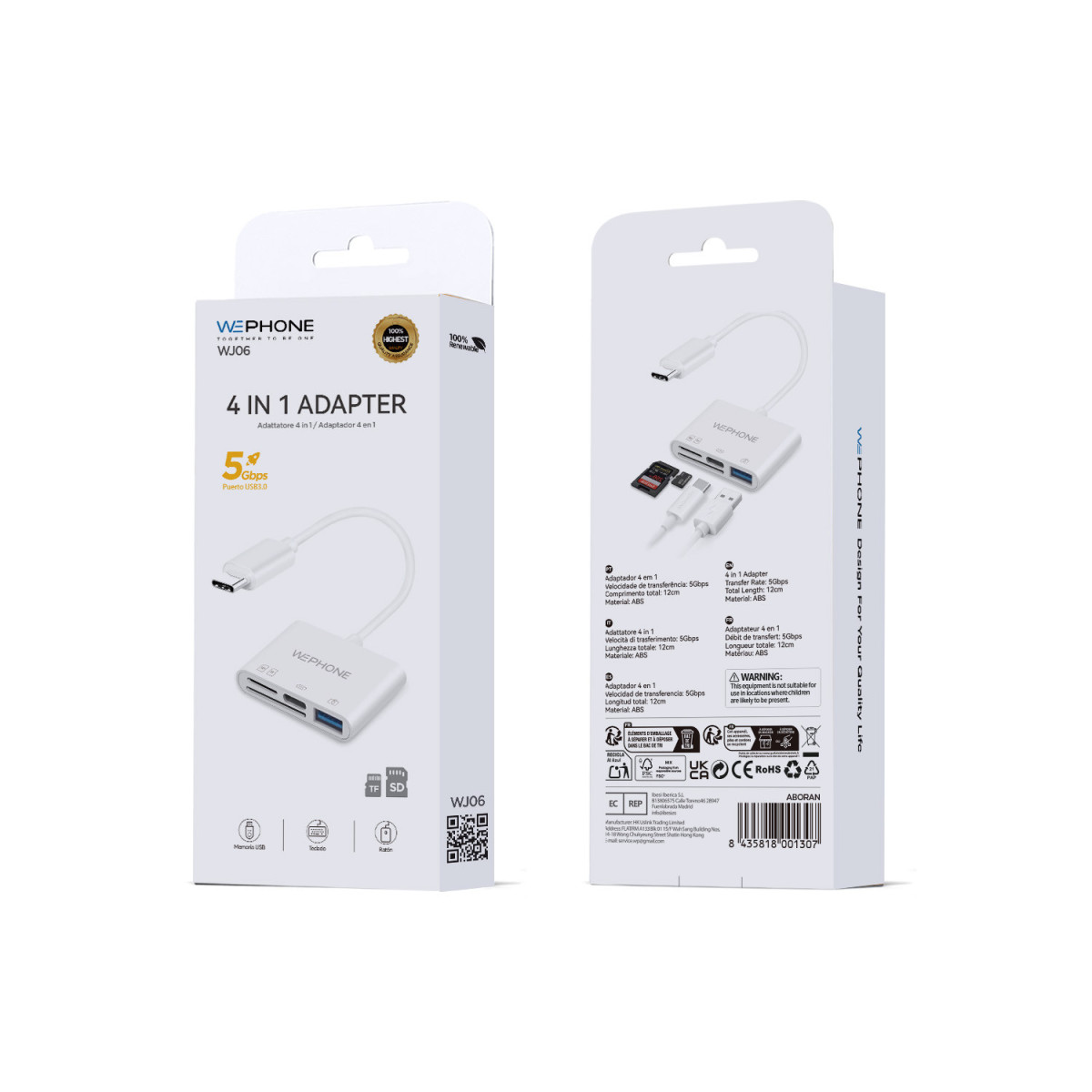 Adaptador Hub 4 en 1 Wephone WJ06 – USB-C a USB...