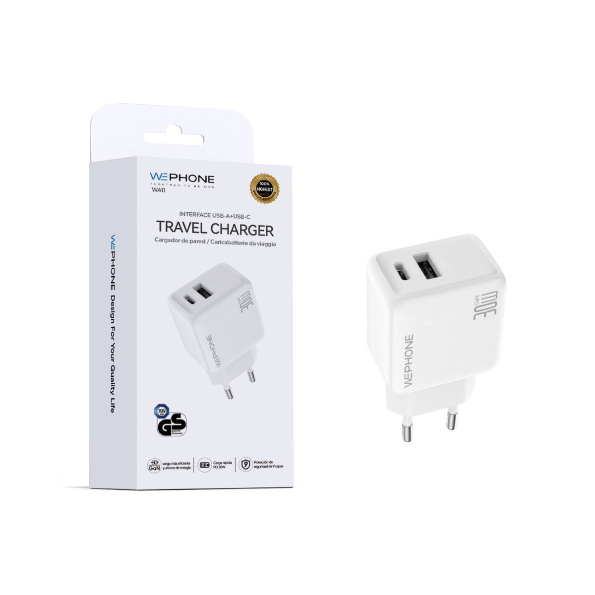 Cargador de Pared Wephone WA11 GaN 30W Dual –...