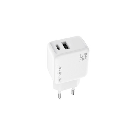 Cargador de Pared Wephone WA11 GaN 30W Dual – USB-C PD 30W + USB-A QC 18W Blanco
