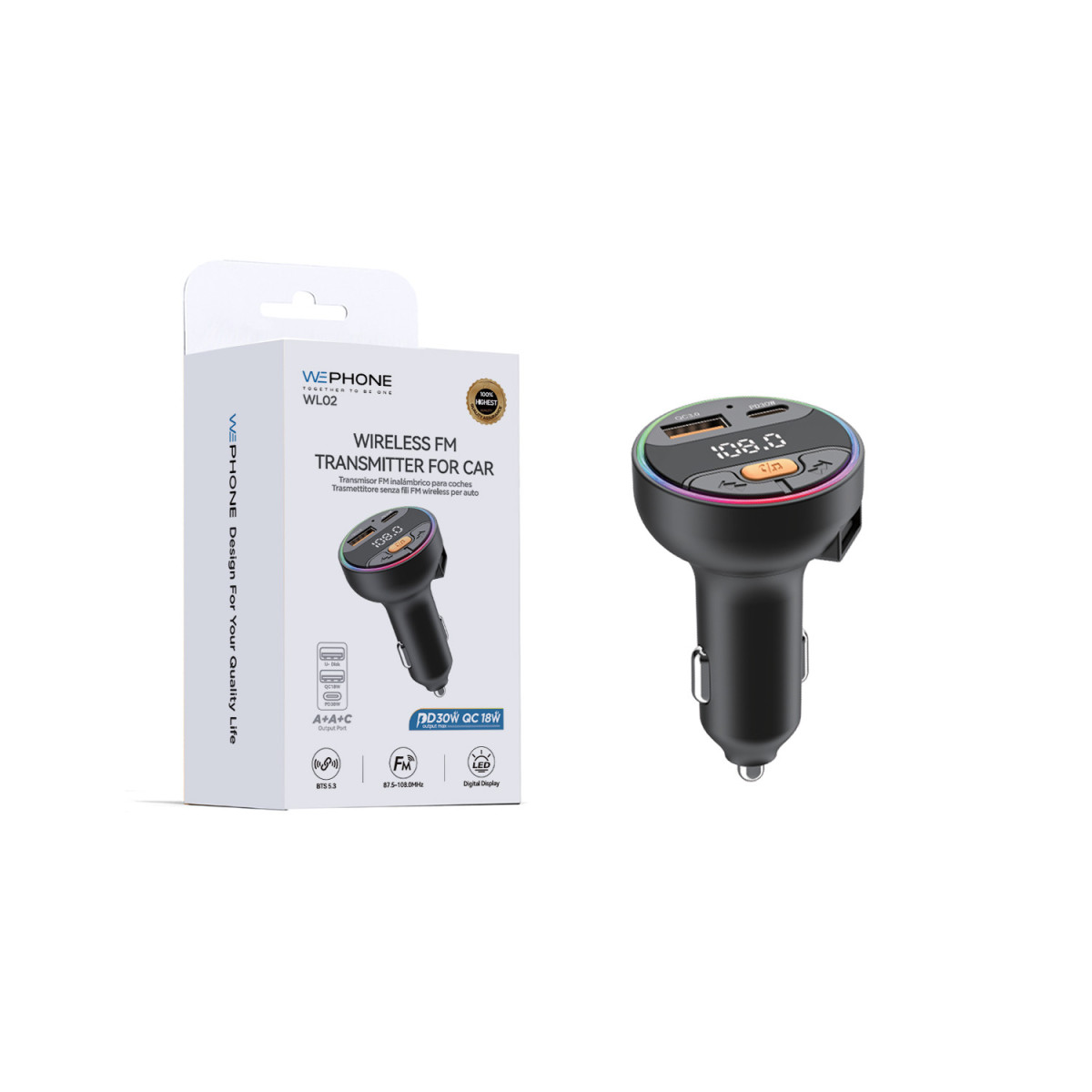 Transmisor FM Inalámbrico para Coche Wephone...