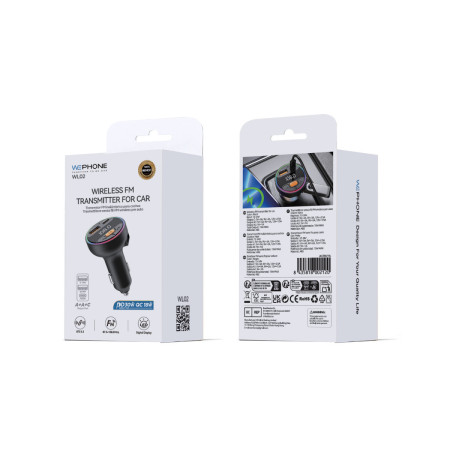 Transmisor FM Inalámbrico para Coche Wephone WL02 – Carga Rápida PD 30W + QC 18W,BTS 5.3 y Pantalla Digital LED
