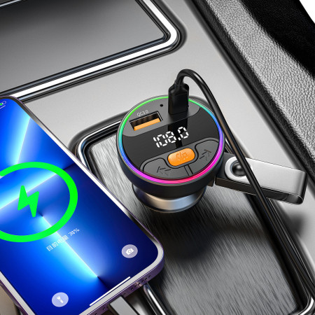 Transmisor FM Inalámbrico para Coche Wephone WL02 – Carga Rápida PD 30W + QC 18W,BTS 5.3 y Pantalla Digital LED