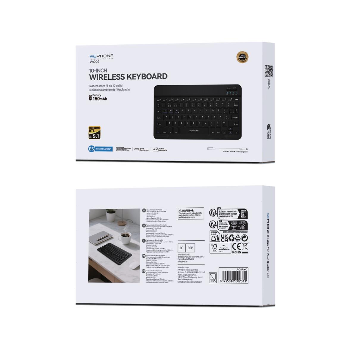 Teclado Inalámbrico de 10 Pulgadas Wephone WO02...