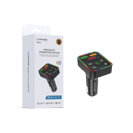 Transmisor FM Bluetooth Wephone WL01 – Carga Rápida PD 30W + QC 3.0 y Manos Libres