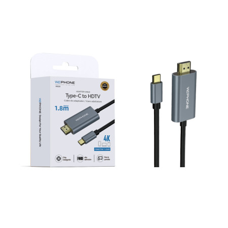 Cable Adaptador Wephone WG01 – USB Tipo-C a HDMI (1.8 m) con Resolución 4K UHD Gris Metalizado