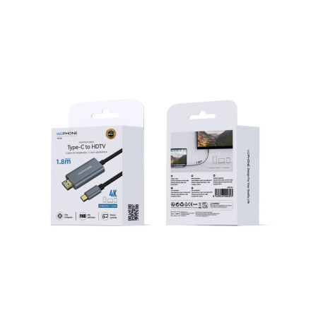 Cable Adaptador Wephone WG01 – USB Tipo-C a HDMI (1.8 m) con Resolución 4K UHD Gris Metalizado